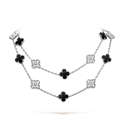 [LUCKY LOVE]CLOVER 20 MOTIFS ONYX DIAMOND SILVER