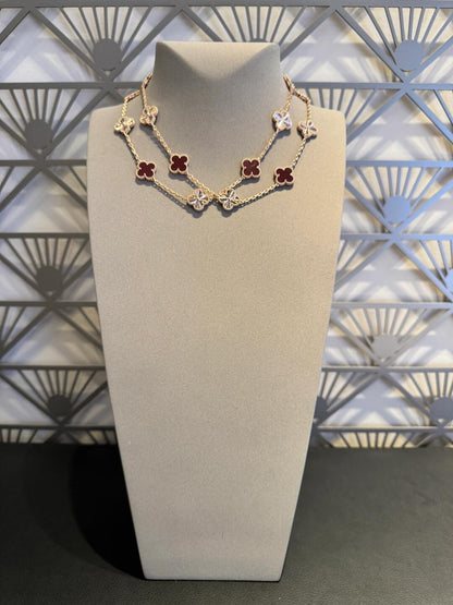 [LUCKY LOVE]CLOVER 20 MOTIFS LASER CARNELIAN NECKLACE