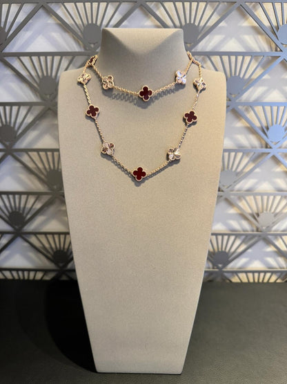 [LUCKY LOVE]CLOVER 20 MOTIFS LASER CARNELIAN NECKLACE