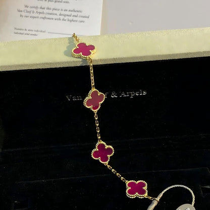 [LUCKY LOVE]NEW CLOVER 5 MOTIFS PINK ENAMEL BRACELET