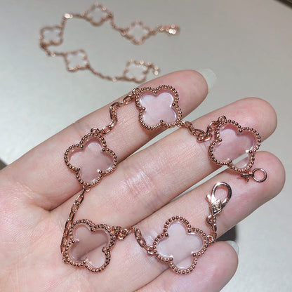 [LUCKY LOVE]CLOVER 5 MOTIF ROCK CRYSTAL BRACELET