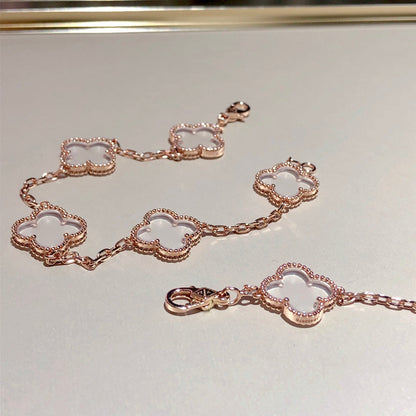 [LUCKY LOVE]CLOVER 5 MOTIF ROCK CRYSTAL BRACELET