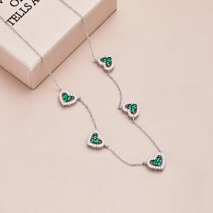 [LUCKY LOVE]Sparkling Five Heart Necklace