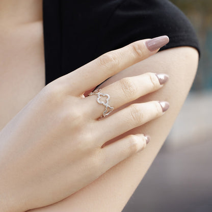 [LUCKY LOVE]Hollow Design Four-Leaf Clover Flower Shape Ring