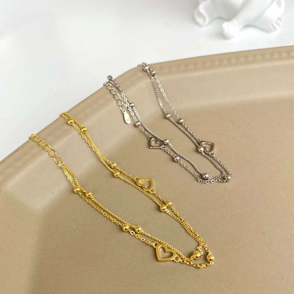 [LUCKY LOVE]Dainty Double Layer Love Heart Bracelet