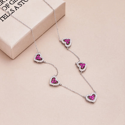 [LUCKY LOVE]Sparkling Five Heart Necklace