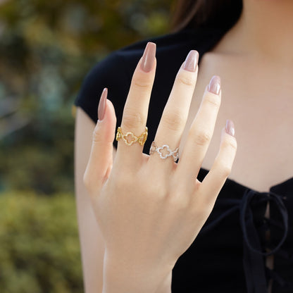 [LUCKY LOVE]Hollow Design Four-Leaf Clover Flower Shape Ring
