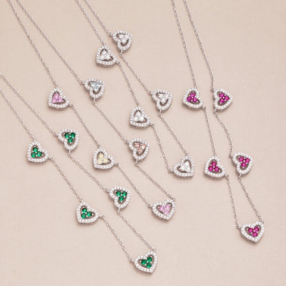 [LUCKY LOVE]Sparkling Five Heart Necklace