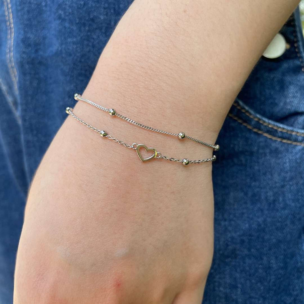 [LUCKY LOVE]Dainty Double Layer Love Heart Bracelet