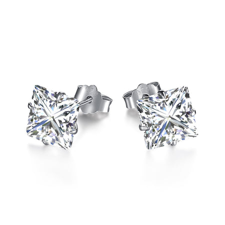 [LUCKY LOVE]Stylish Shiny Square Center Stone Stud Earrings