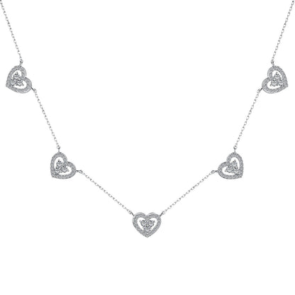 [LUCKY LOVE]Sparkling Five Heart Necklace