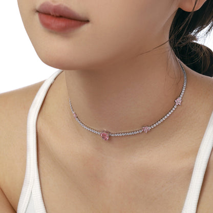 [LUCKY LOVE]Dazzling Pink Heart Flower Necklace