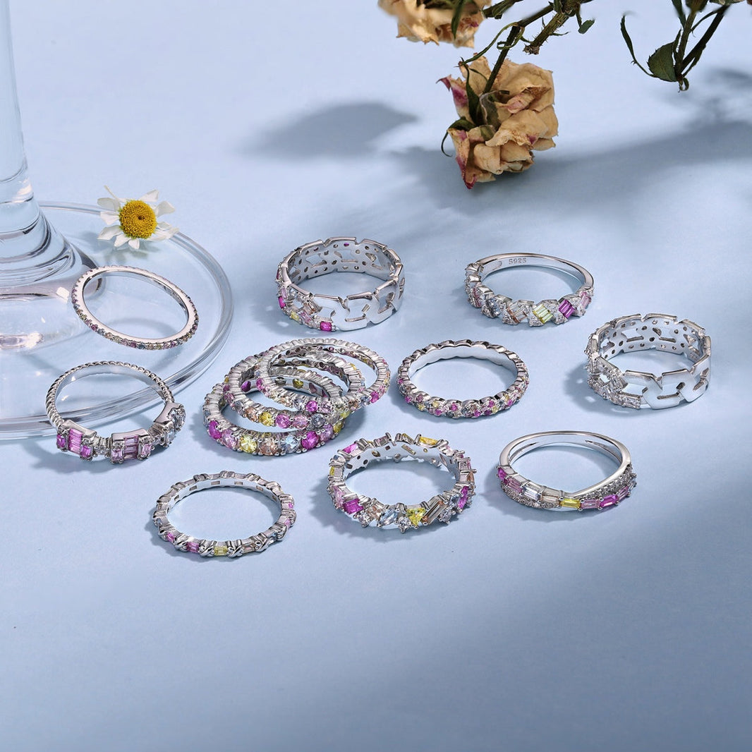 [LUCKY LOVE]Sparkling Colorful Round Cut Tennis Ring