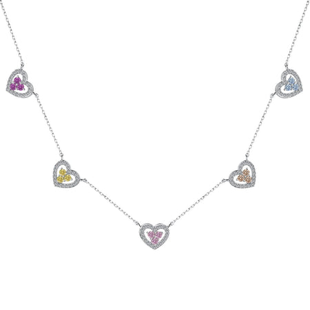 [LUCKY LOVE]Sparkling Five Heart Necklace