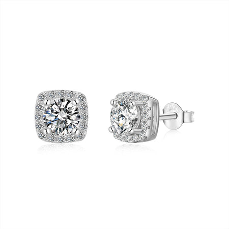 [LUCKY LOVE]Classic Round Center Stone Stud Earrings
