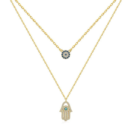 [LUCKY LOVE]Demon Eye Hamsa Palm Necklace