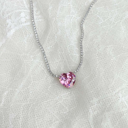 [LUCKY LOVE]8.0 Carat Versatile Colorful Sweet Heart-Shaped Tennis Necklace
