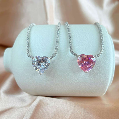 [LUCKY LOVE]8.0 Carat Versatile Colorful Sweet Heart-Shaped Tennis Necklace