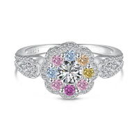 [LUCKY LOVE]Delicate Colorful Round Cut Flower Shape Wedding Ring