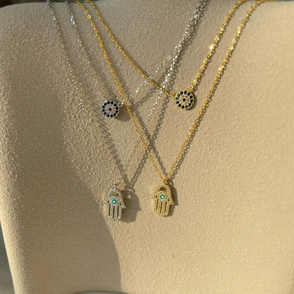 [LUCKY LOVE]Demon Eye Hamsa Palm Necklace