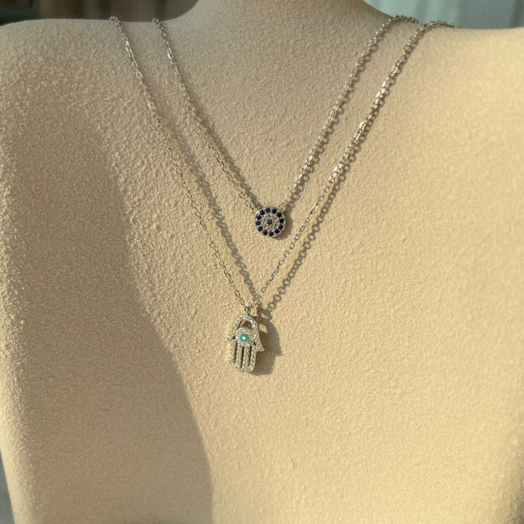 [LUCKY LOVE]Demon Eye Hamsa Palm Necklace