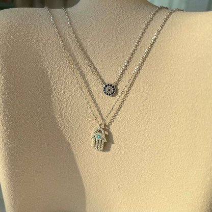 [LUCKY LOVE]Demon Eye Hamsa Palm Necklace