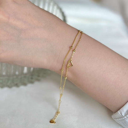 [LUCKY LOVE]Dainty Double Layer Love Heart Bracelet
