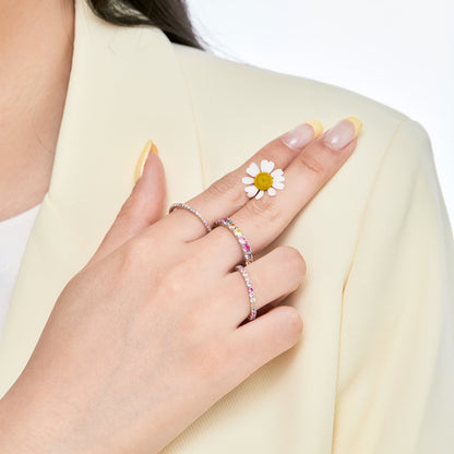 [LUCKY LOVE]Ornate Colorful Round Cut Tennis Ring