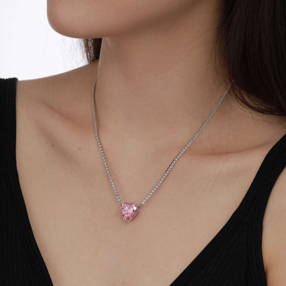 [LUCKY LOVE]8.0 Carat Versatile Colorful Sweet Heart-Shaped Tennis Necklace