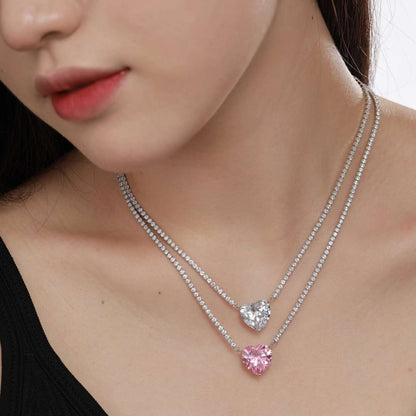 [LUCKY LOVE]8.0 Carat Versatile Colorful Sweet Heart-Shaped Tennis Necklace