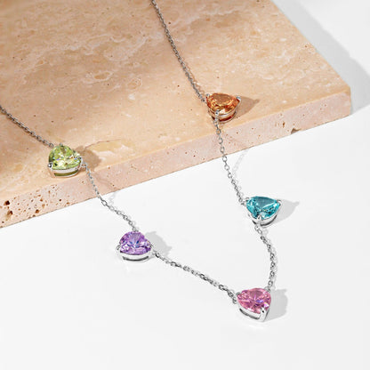 [LUCKY LOVE]Sparkling Colorful Heart Cut Necklace