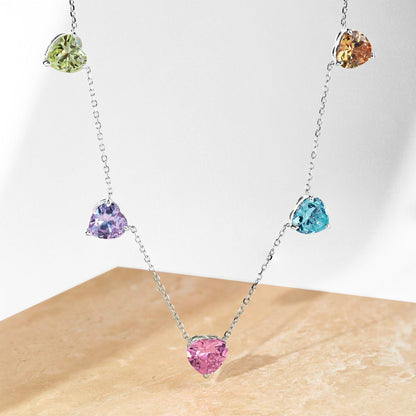 [LUCKY LOVE]Sparkling Colorful Heart Cut Necklace