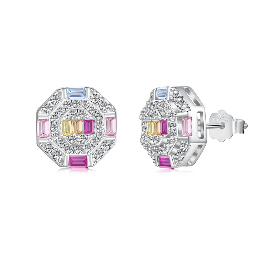 [LUCKY LOVE]Ornate Colorful Octagon Shape Daily Earrings