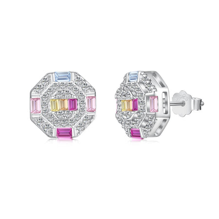 [LUCKY LOVE]Ornate Colorful Octagon Shape Daily Earrings