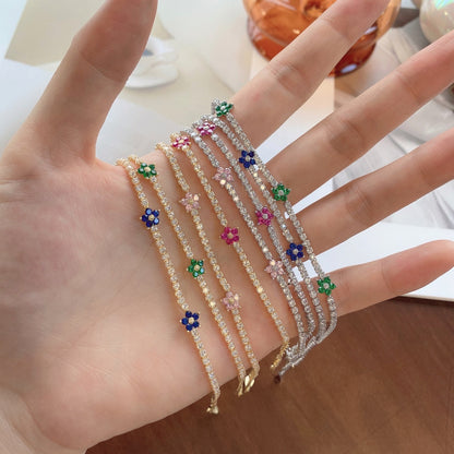 [LUCKY LOVE]Sparkling Flower Shape Tennis Bracelet