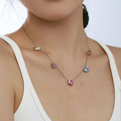 [LUCKY LOVE]Sparkling Colorful Heart Cut Necklace