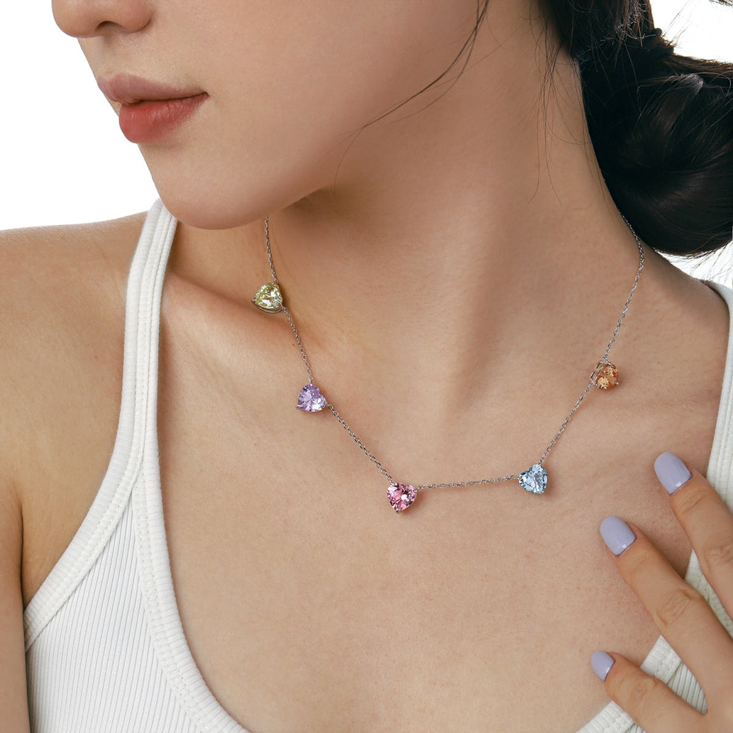 [LUCKY LOVE]Sparkling Colorful Heart Cut Necklace