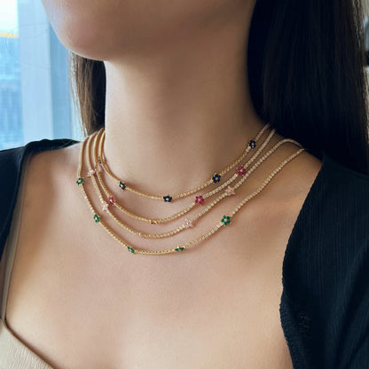 [LUCKY LOVE]Luxurious Colorful Flower Tennis Necklace