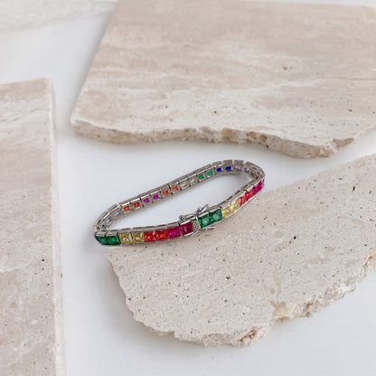 [LUCKY LOVE]Radiant Colorful Princess Cut Tennis Bracelet