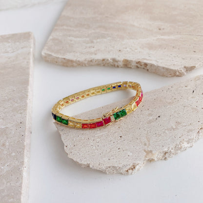 [LUCKY LOVE]Radiant Colorful Princess Cut Tennis Bracelet