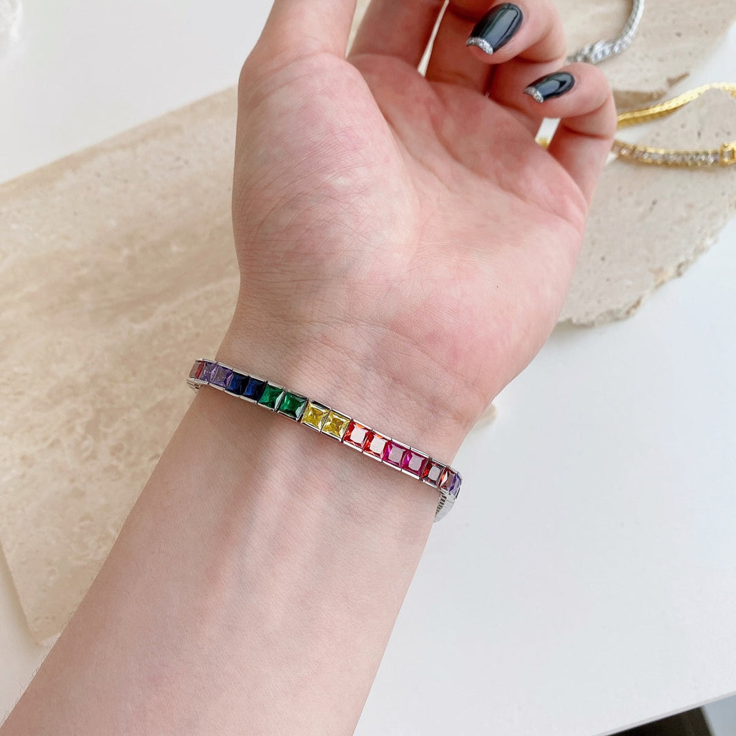 [LUCKY LOVE]Radiant Colorful Princess Cut Tennis Bracelet