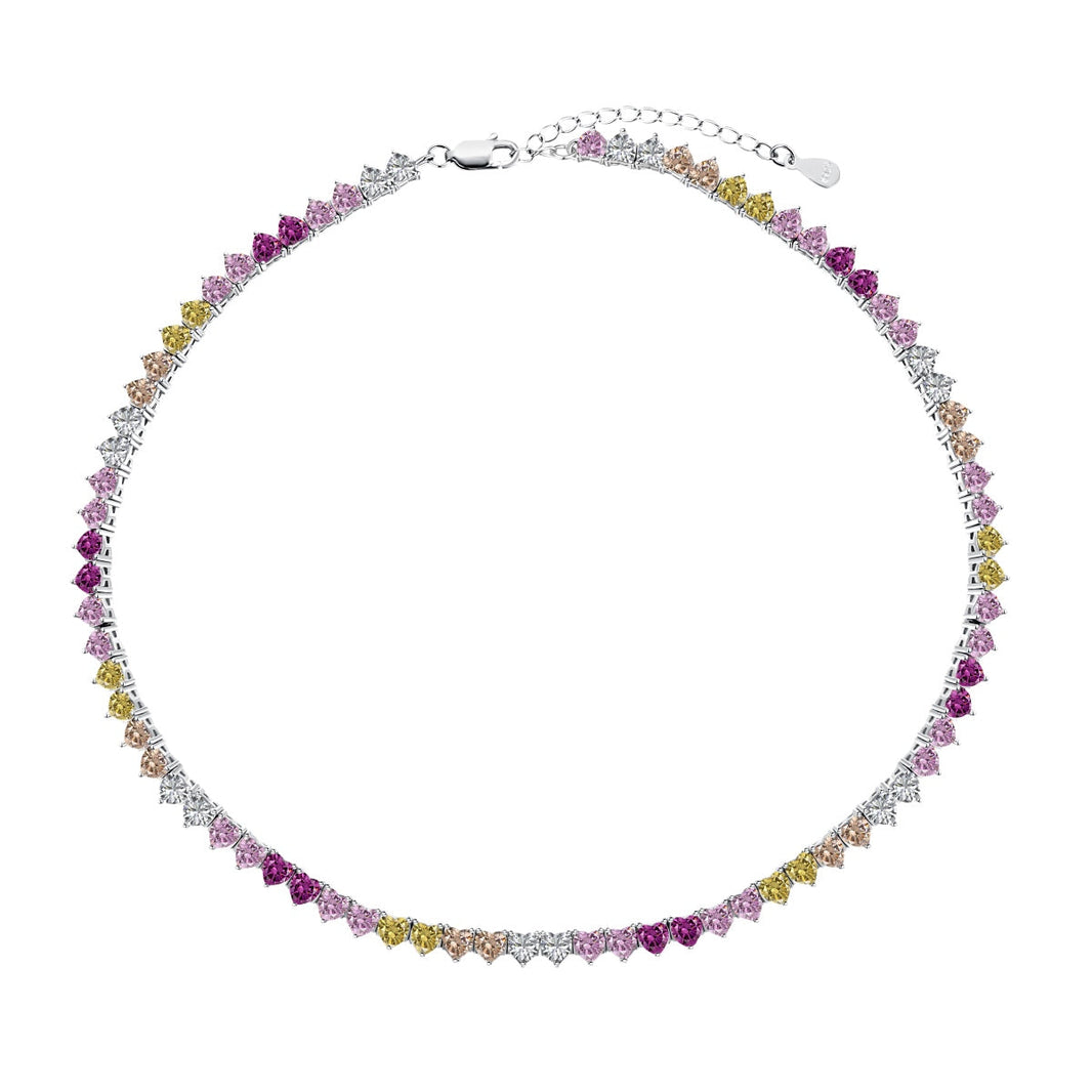 [LUCKY LOVE]Sparkling Colorful Full Heart Tennis Necklace