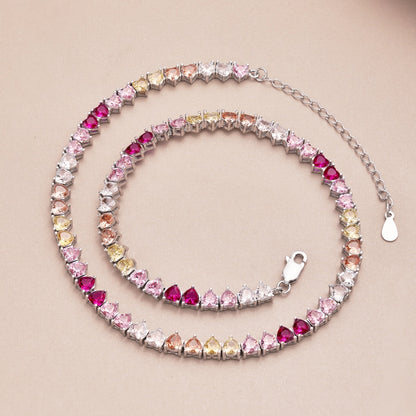 [LUCKY LOVE]Sparkling Colorful Full Heart Tennis Necklace