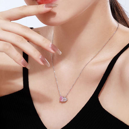 [LUCKY LOVE]Dazzling Square & Heart Shape Necklace