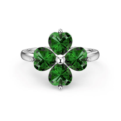 [LUCKY LOVE]Heart-shaped Four-Leaf Clover Ball Ring