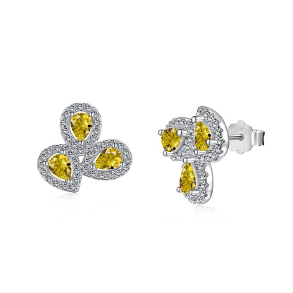 [LUCKY LOVE]Ornate Flower Shape Pear Cut Lover Earrings
