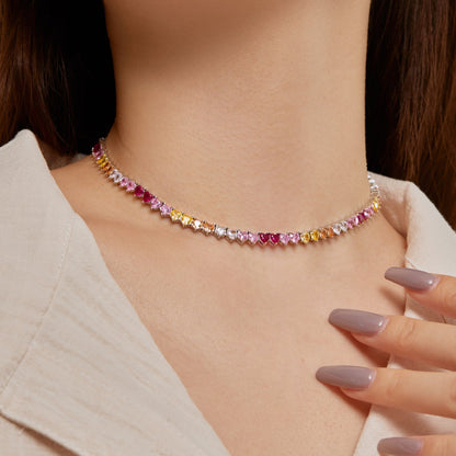 [LUCKY LOVE]Sparkling Colorful Full Heart Tennis Necklace