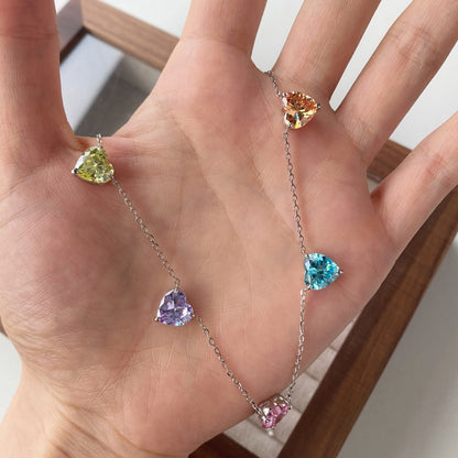 [LUCKY LOVE]Sparkling Colorful Heart Cut Necklace