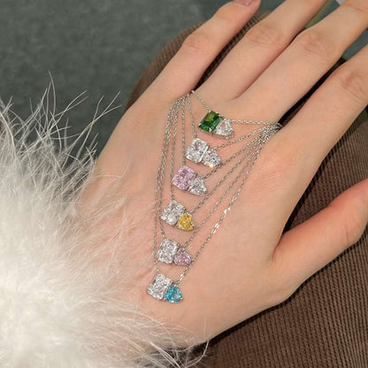 [LUCKY LOVE]Dazzling Square & Heart Shape Necklace