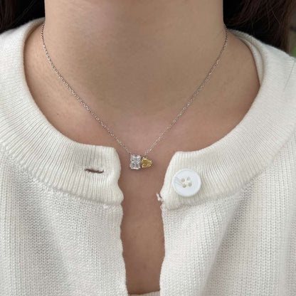[LUCKY LOVE]Dazzling Square & Heart Shape Necklace